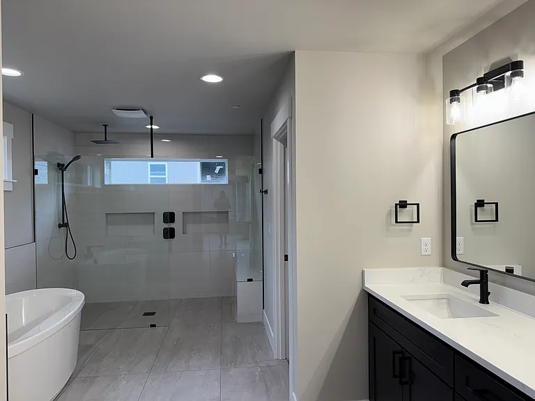 Master bathroom - soaking tub, dual vanity and walk in shower with dual shower heads