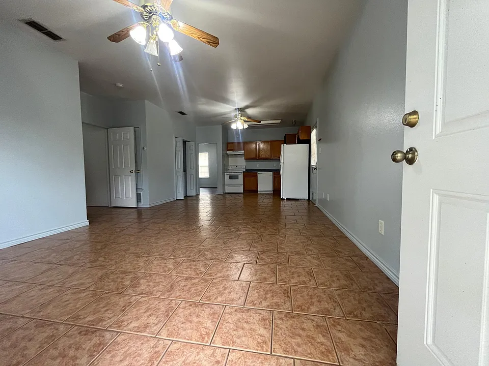 Living area and kitchen