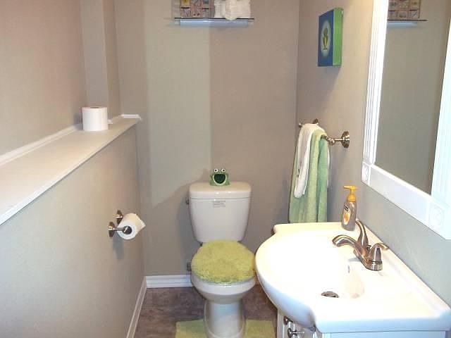 remodeled half bath, trendy fixtures, Durastone floors,water efficient toilet