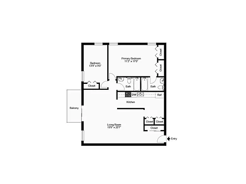 Floor plan Two Bedroom Two Bath Corner