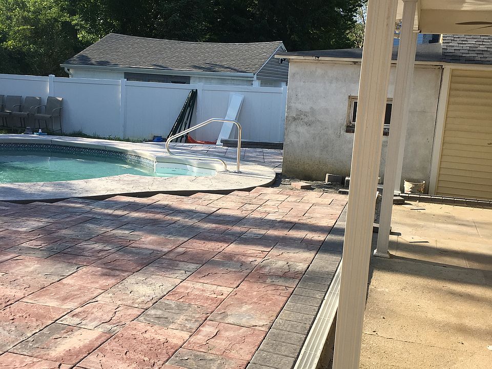 Outdoor patio near pool