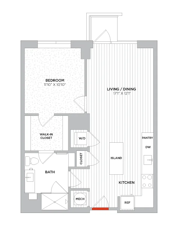 Floor plan 1 Bed/1 Bath-A08 West
