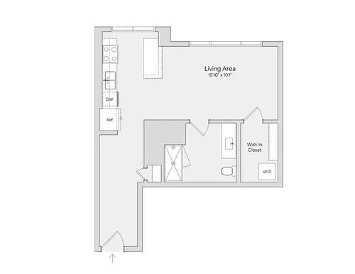 Floor plan Studio 1BA (574 SF)