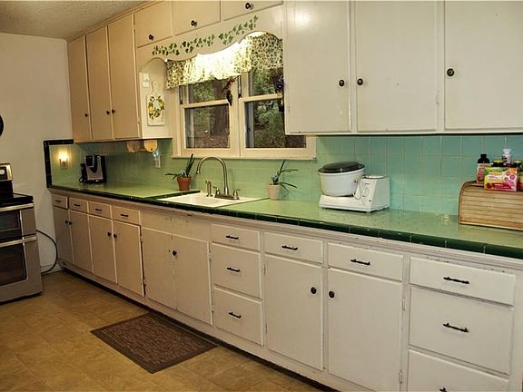 Kitchen looking out to large back yard