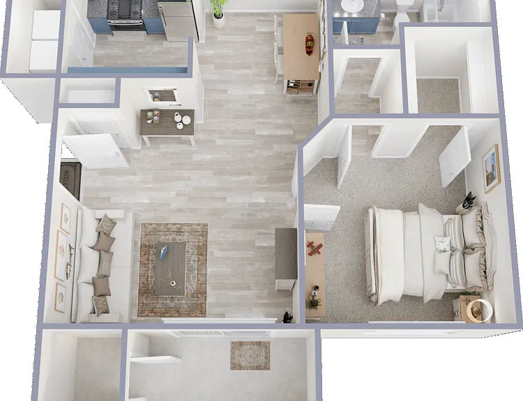 1 Bed 1 Bath Floorplan Diagram