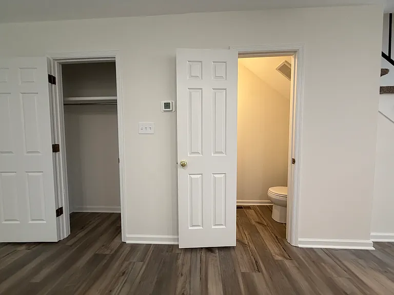 Coat closet, powder room on main level.