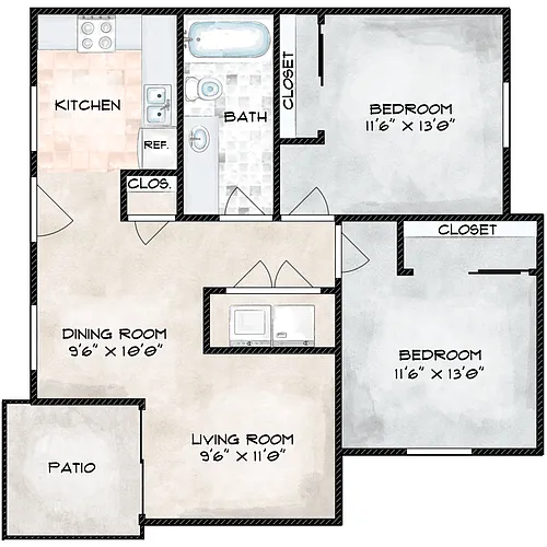 Floor plan 2 Bed 1 Bath - Renovated