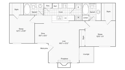 Floor plan 2 BR x 2 BA - B