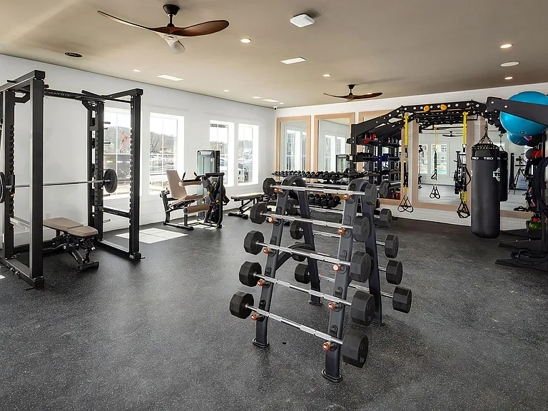 Fitness Zone Equipped with Boxing Bag, Kettlebells, and TRX System