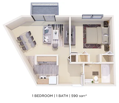 Floor plan One Bedroom - 590 sqft