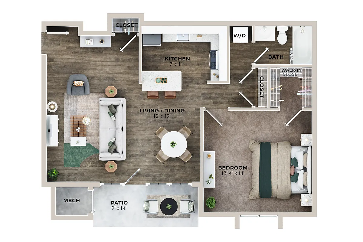 Floor plan 1BR Upgraded