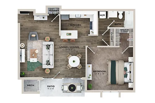 Floor plan 1BR Upgraded