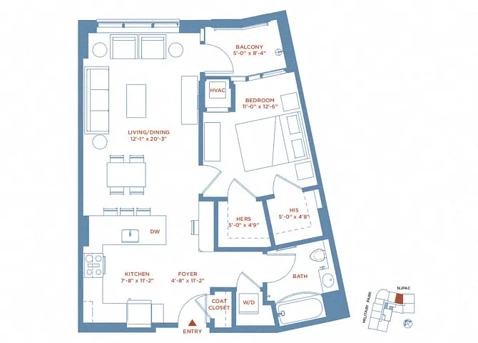 Floor plan 1 Bed/1 Bath