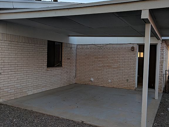 Patio in backyard.