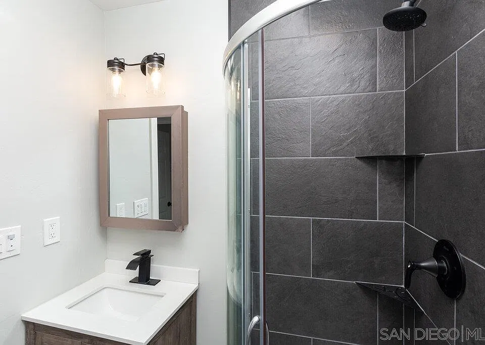 Additional view of bathroom with designer finishes