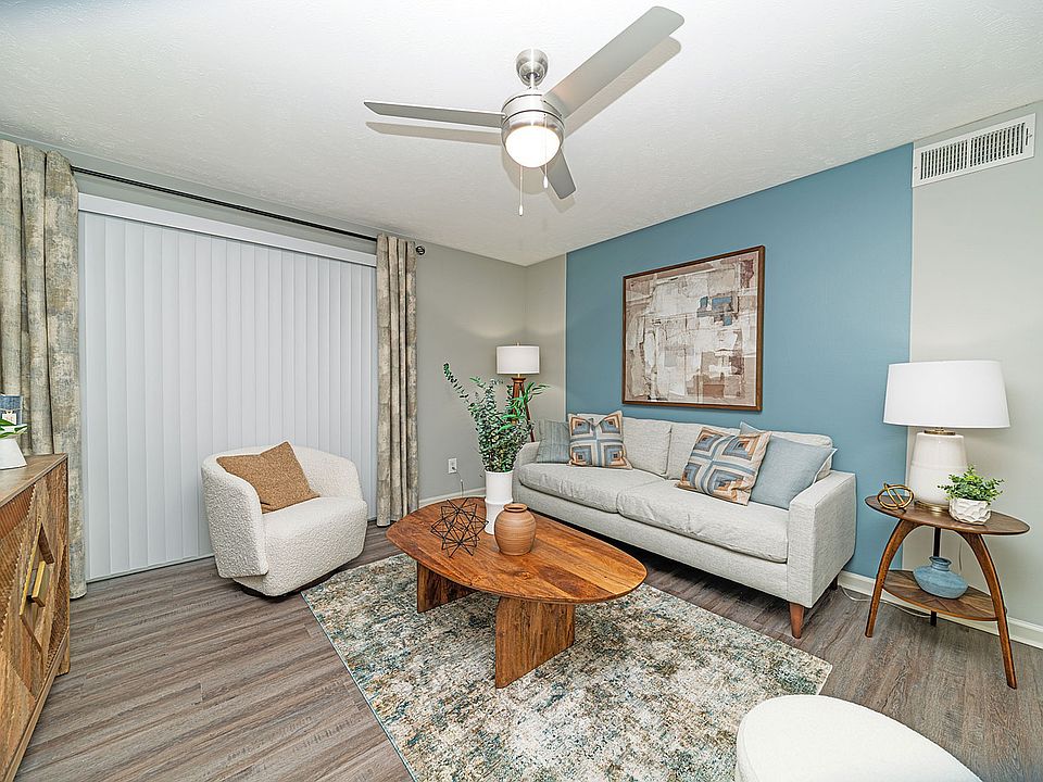 Spacious living room with hardwood-style flooring