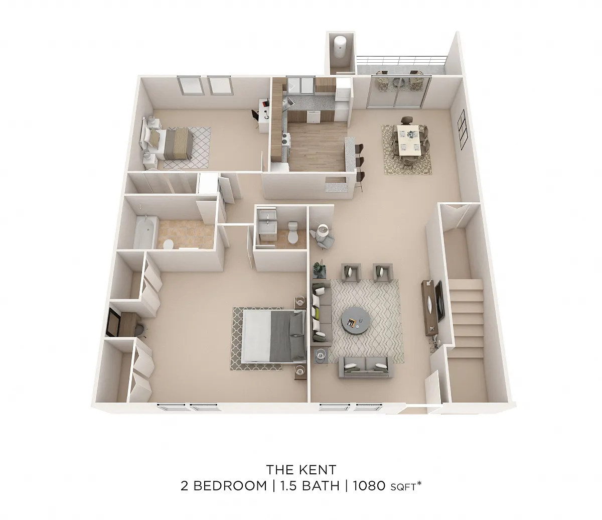 Floor plan Two Bedroom 1.5 Bath - 1,080 sqft