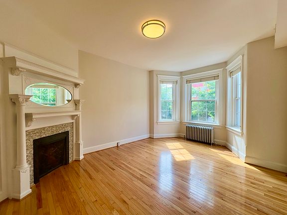 Living area with decorative fireplace