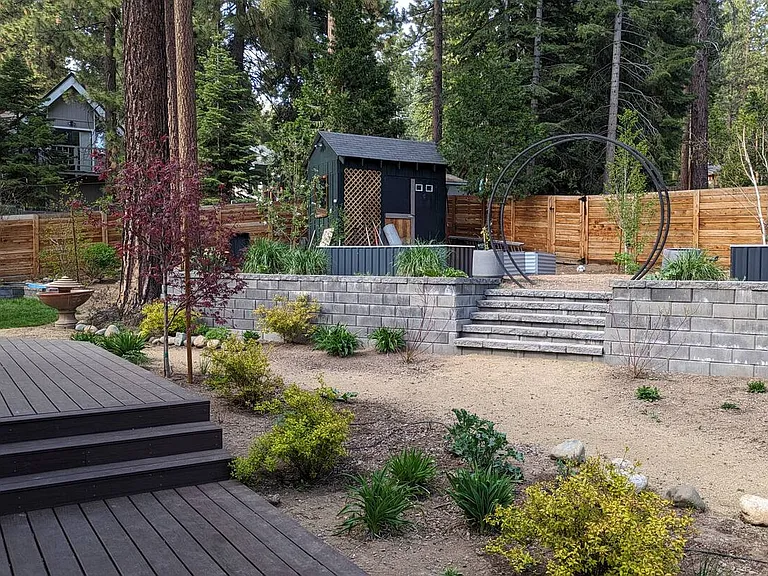 View from entryway looking into side yard and garden