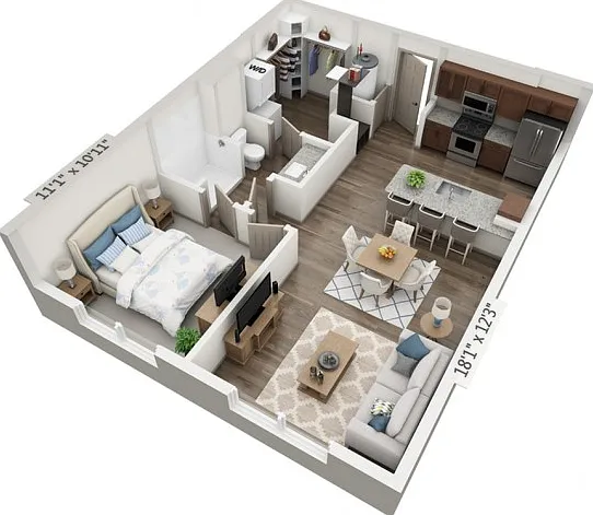 Floor plans are artist's rendering. All dimensions are approximate. Actual product and specifications may vary in dimension or detail. Not all features are available in every apartment. Prices and availability are subject to change. Floor plans are artist