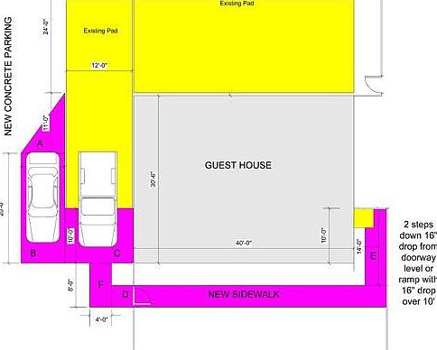 Shows tenant parking and access to apartment entrance.
