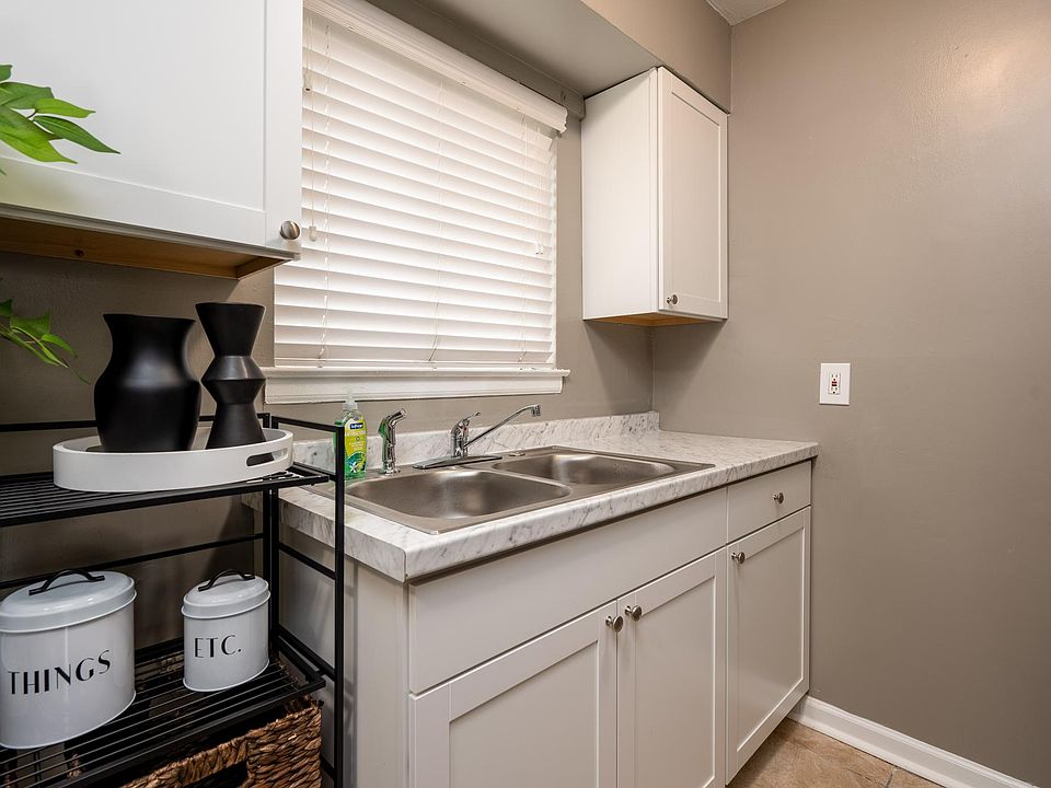 Double basin sink with garbage disposal (not pictured)