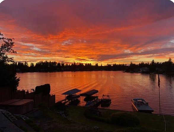 Northwestern view across the lake affords the most spectacular sunsets.