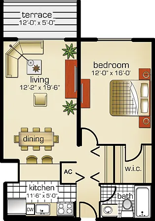 Model C | 1 Bedroom, 1 Bath Model C | 1 Bedroom, 1 Bath