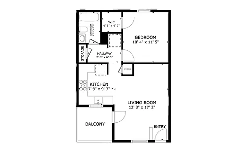 Floor plan 1 Bed 1 Bath In Unit Washer Dryer