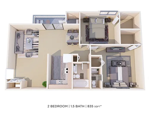 Floor plan Two Bedroom 1.5 Bath - 835 sqft
