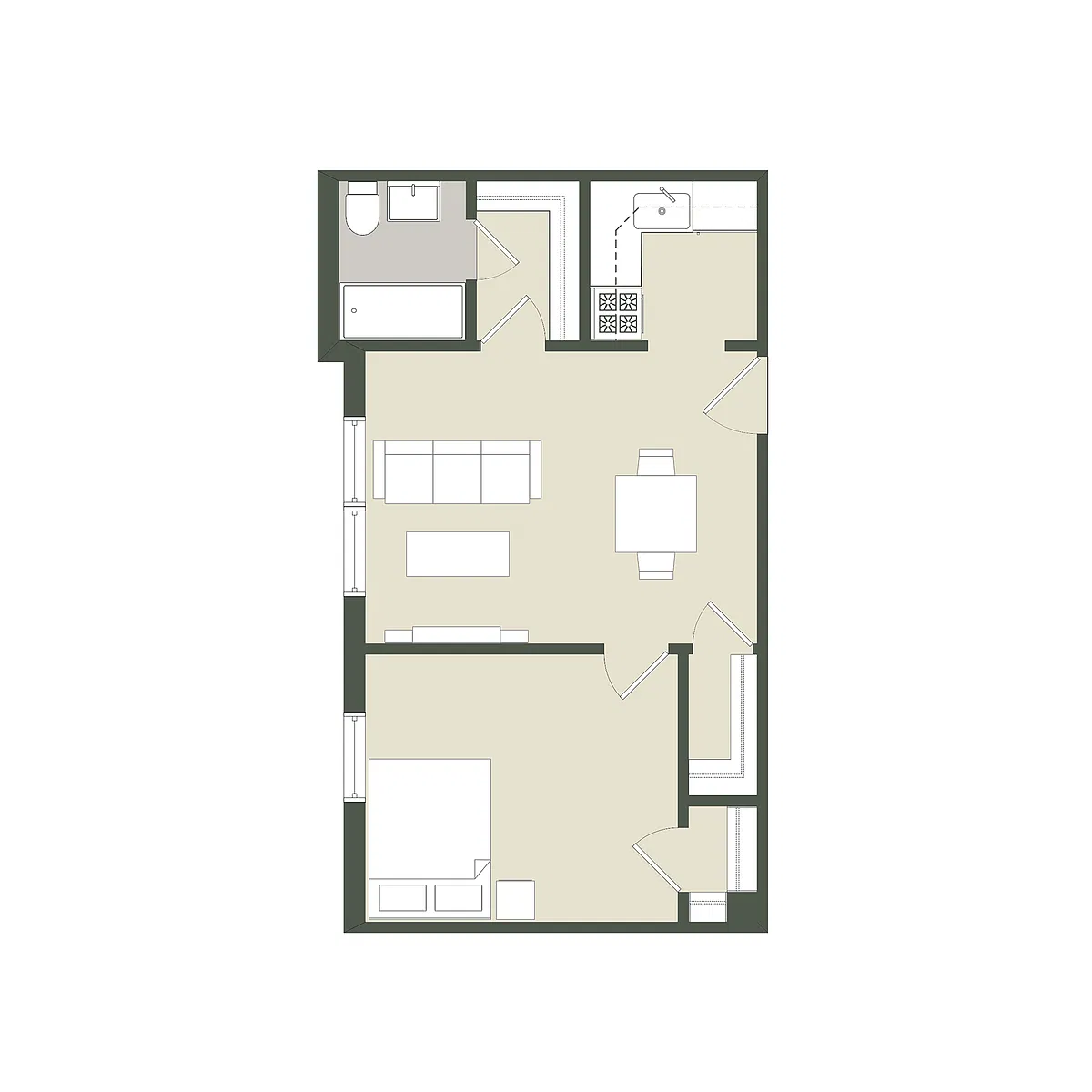 Floor plan 1 Bedroom - 1 Bathroom