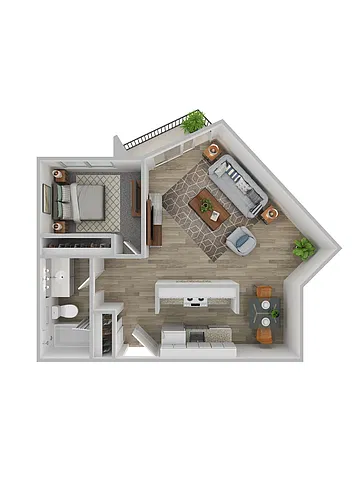 Floor plan 1 Bedroom / 1 Bath Deluxe - B2