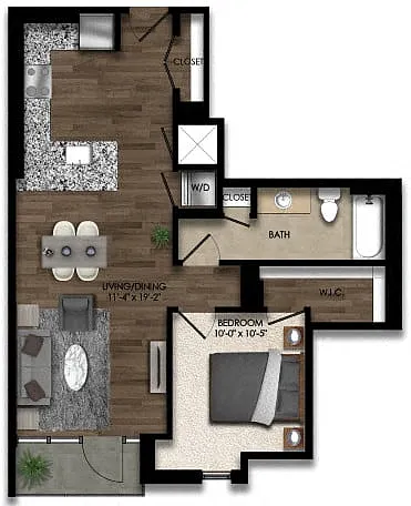 Floor plan 1 Bed/1 Bath-4E
