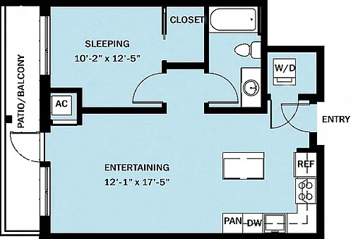 Floor plan 1 Bedroom 1 Bath B22
