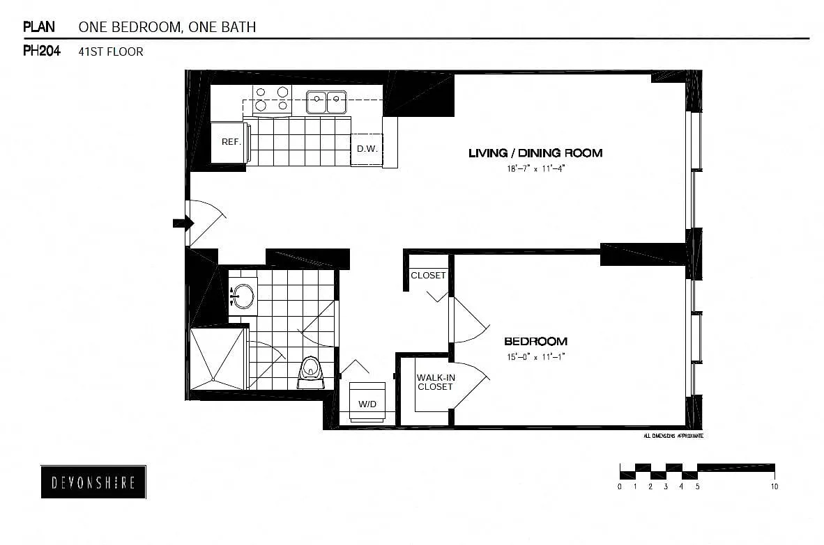 Floor plan 1 Bed_1 Bath Penthouse-ph204