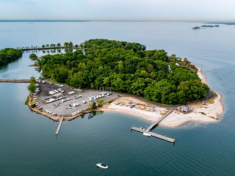 Aerial Views of Tod's Point; also home to Old Greenwich Yacht Club, and a boat yard and a launch for boats.
