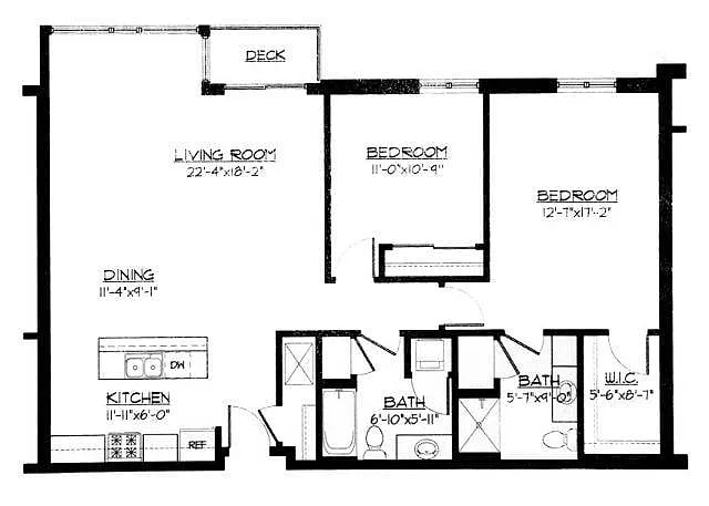 Floor plan 2 Bed / 2 Bath - 1,302 SF