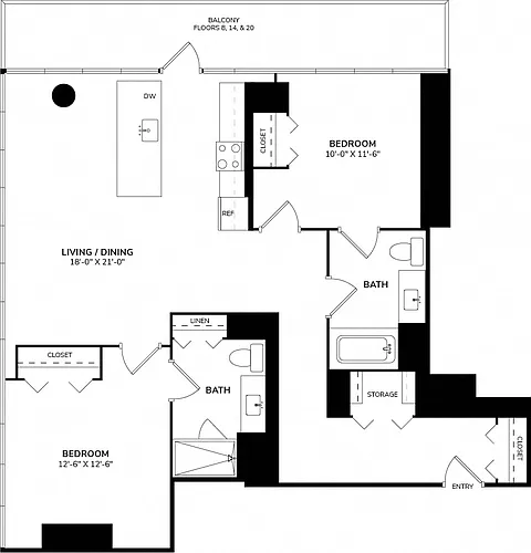 Floor plan Two Bedroom 11B