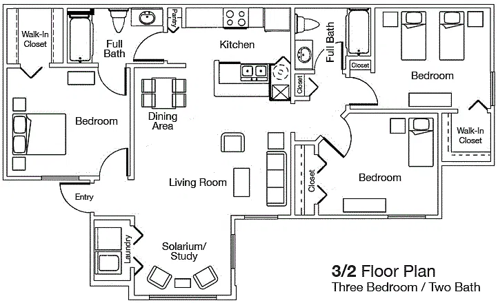 Floor plan 3 Bed - 2 Bath