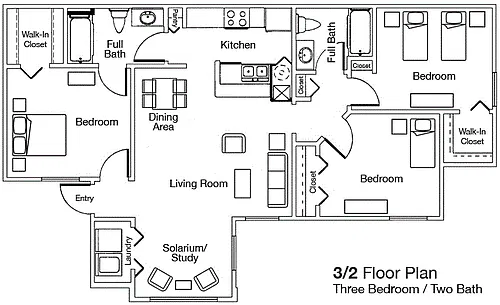 Floor plan 3 Bed - 2 Bath