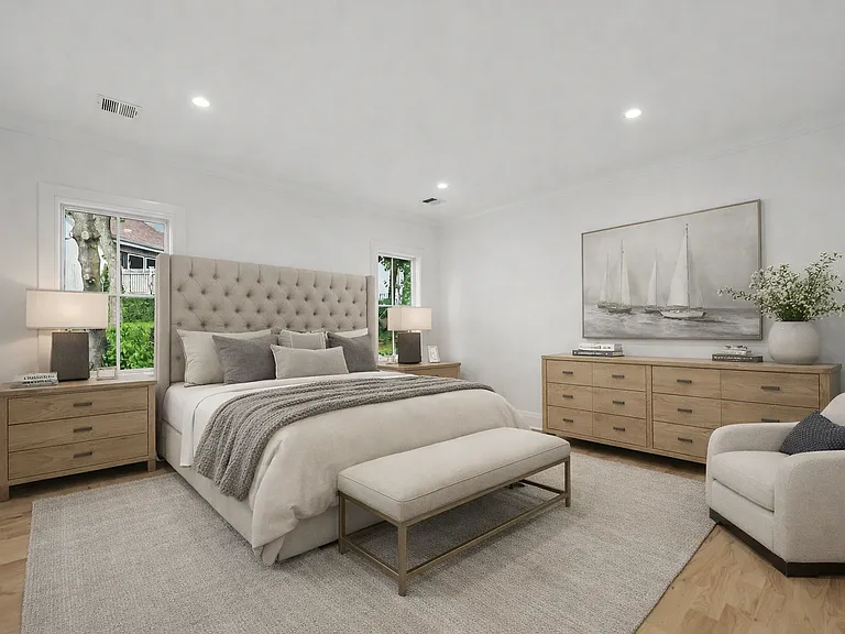 A luxury primary suite with a spa inspired bath, generous walk-in closet, in a serene, private setting