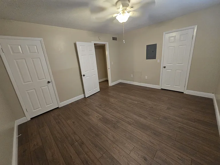 Bedroom, Open door is entrance, closed door on left is closet, close door on right is walk in closet.