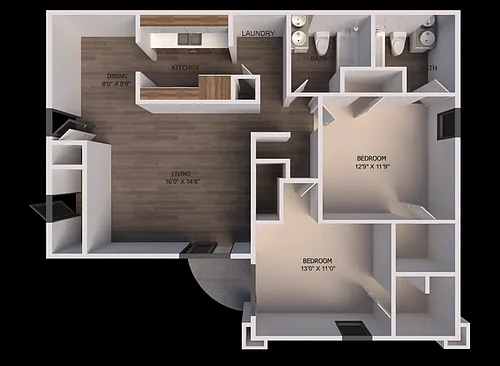 Floor plan Deluxe 2x2 with Patio or Balcony