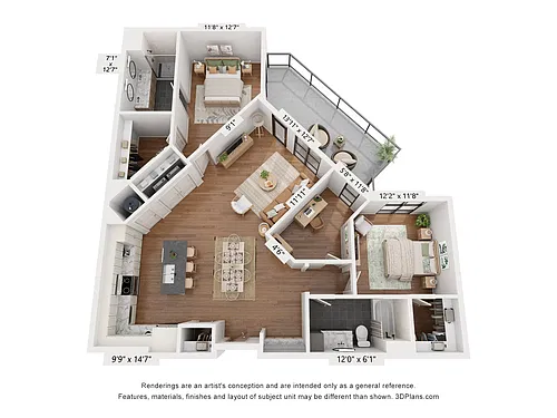 Floor plan B3 - 2 Bedroom with an Office