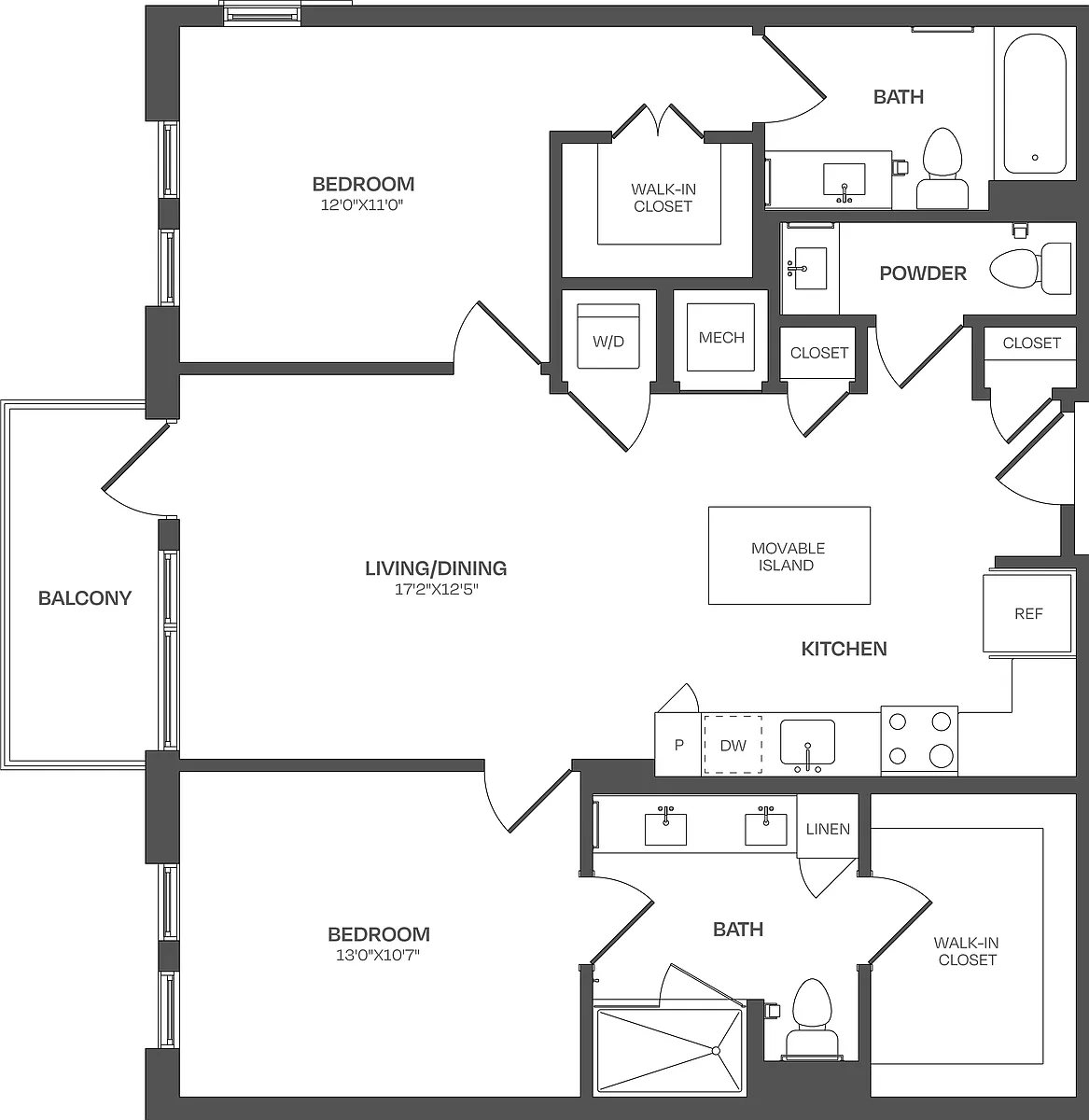 Floor plan 2 Bed/2.5 Bath-C23