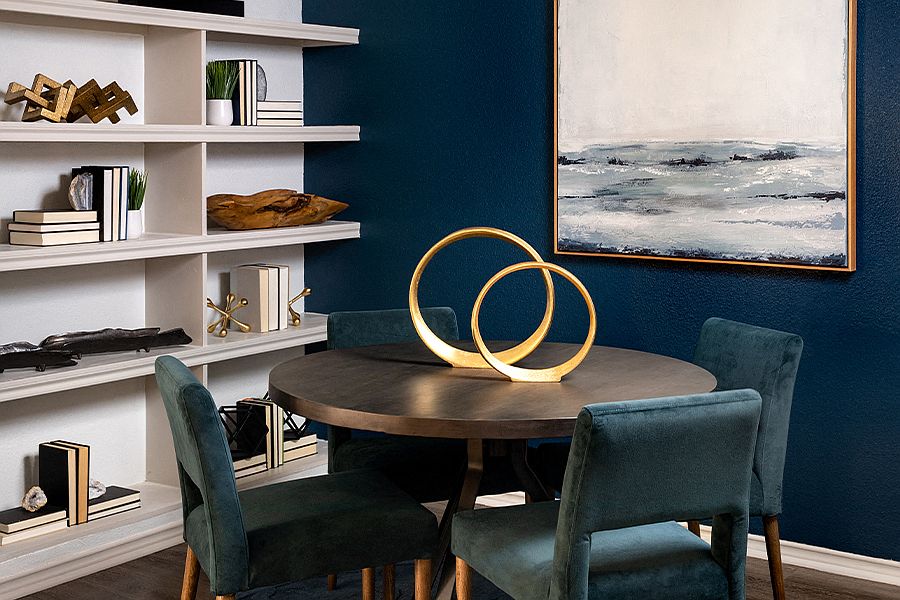 Designated dining rooms feature built-in shelving in select homes