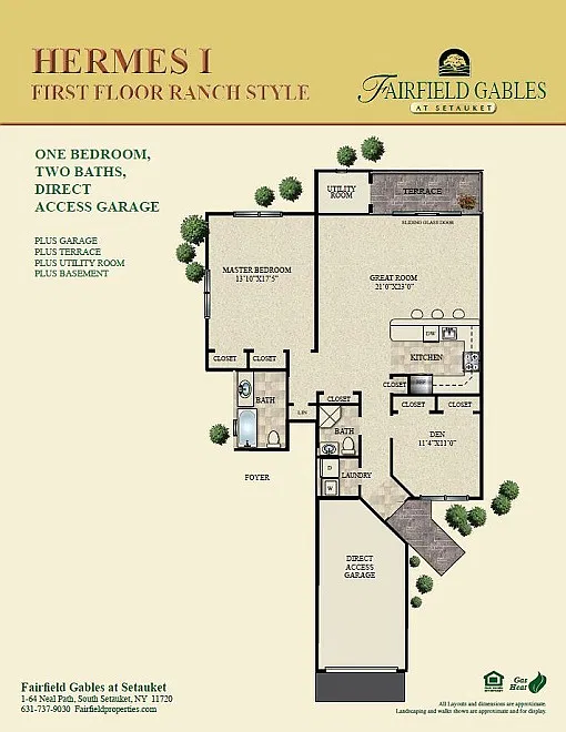 Floor plan Hermes I 1BR Lower Plus Den Attached Garage