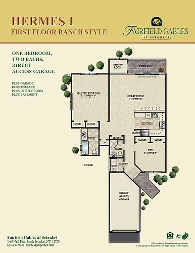 Floor plan Hermes I 1BR Lower Plus Den Attached Garage