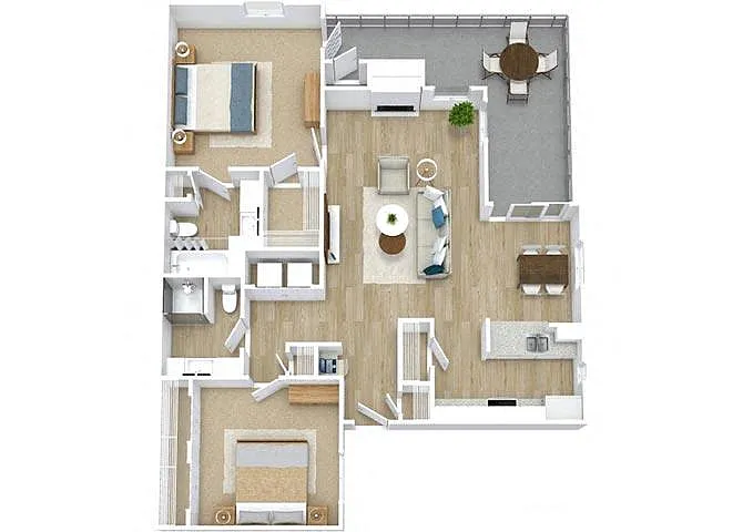 Floor plan Two Bedroom Wraparound Patio