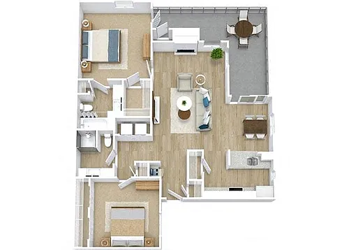Floor plan Two Bedroom Wraparound Patio